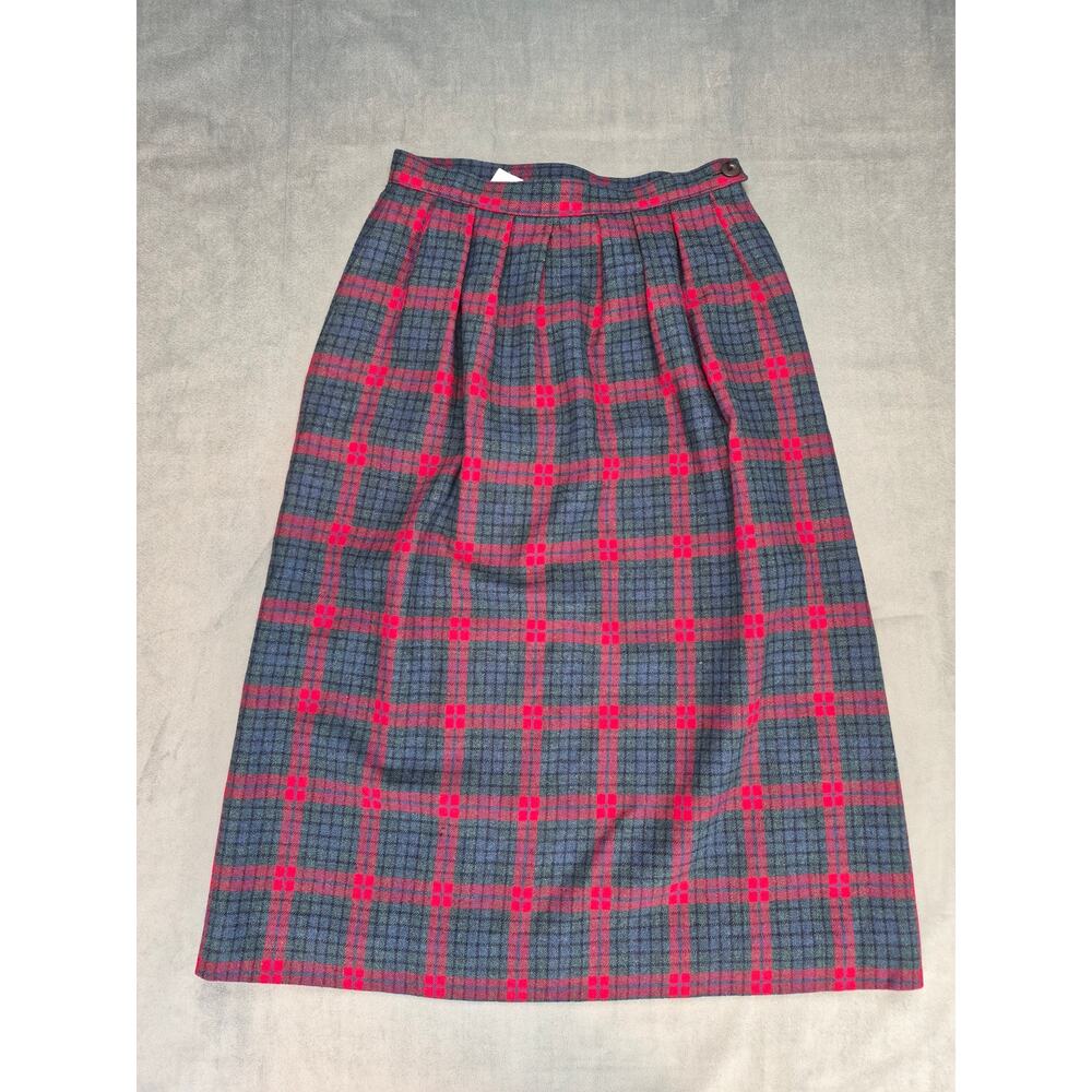 Miss Pendelton Academia A-Line Vintage Wool Windowpane Plaid Pleated Skirt 10